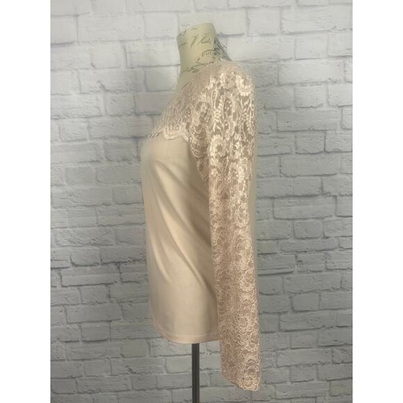 Calvin Klein Lace Sleeve Light Pink Blouse Women Size Medium - Picture 3 of 7